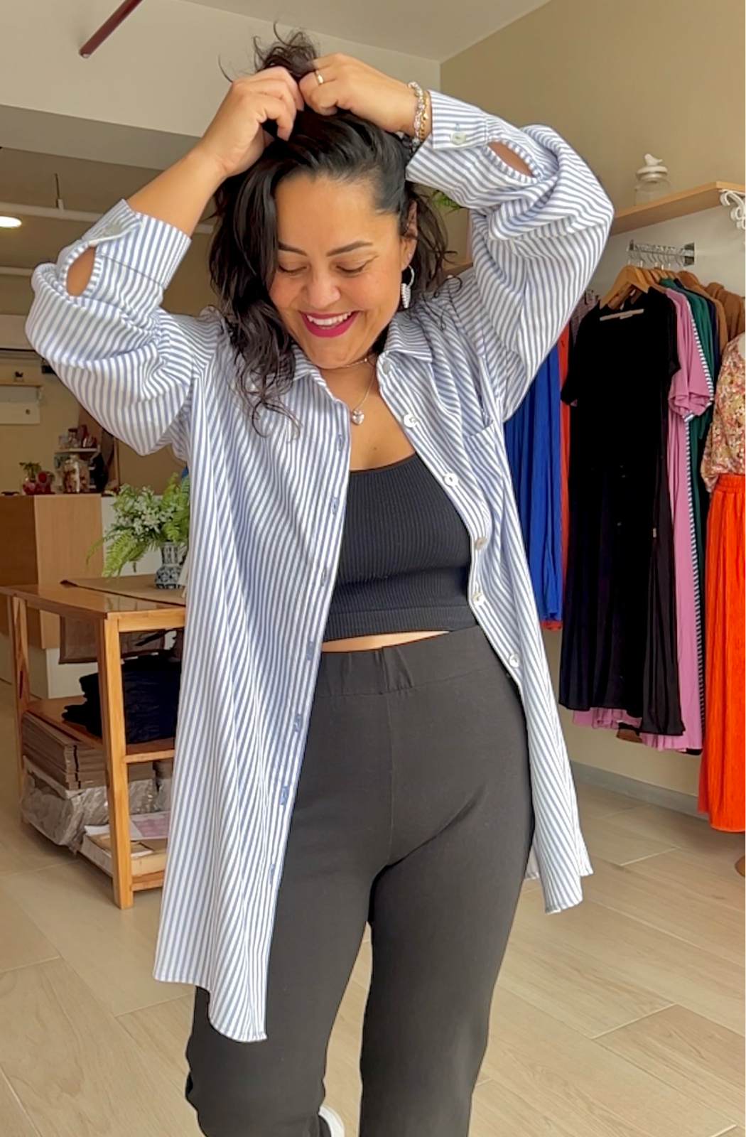 CAMISA ELENA - CELESTE RAYAS
