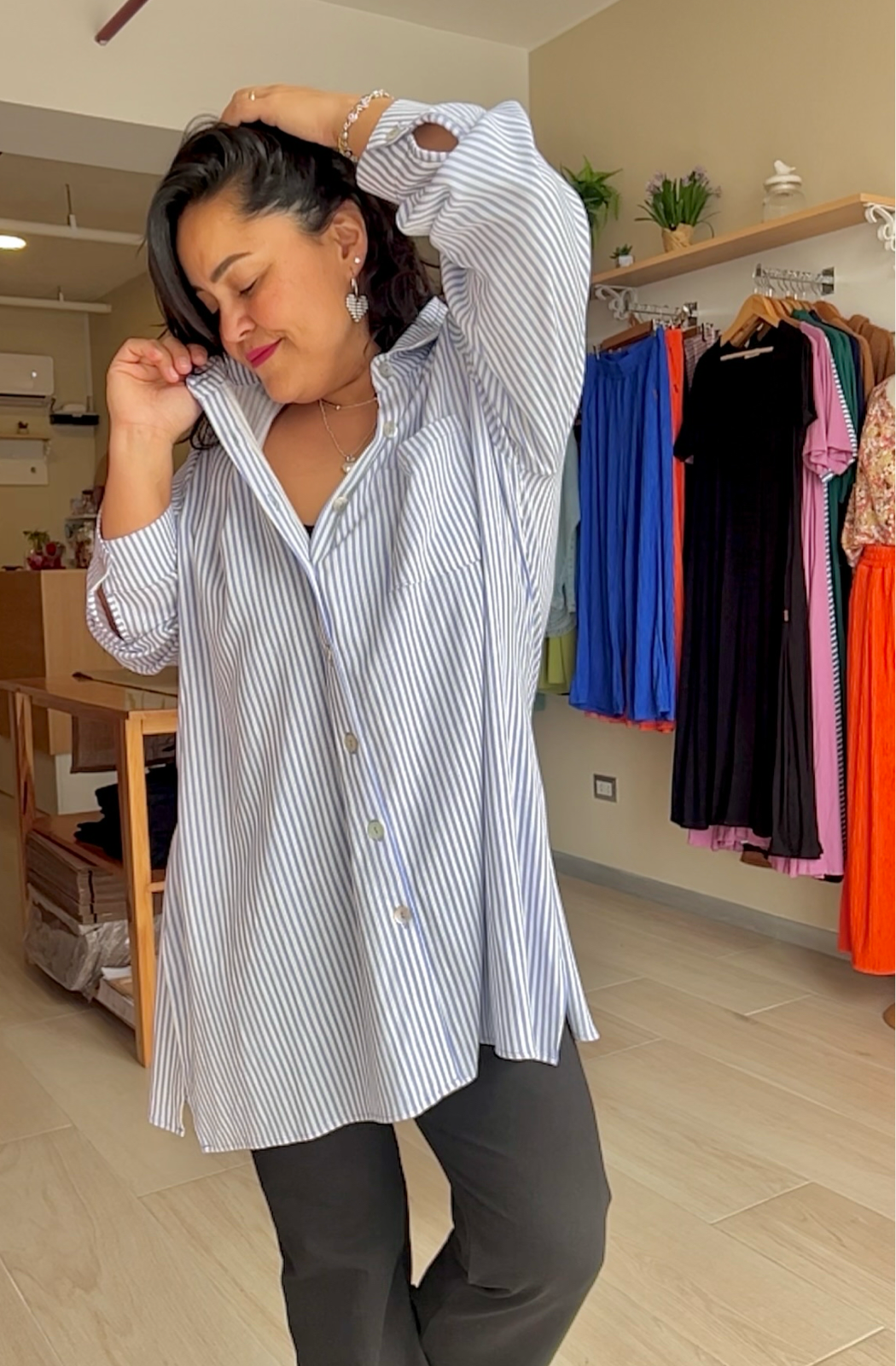 CAMISA ELENA - CELESTE RAYAS