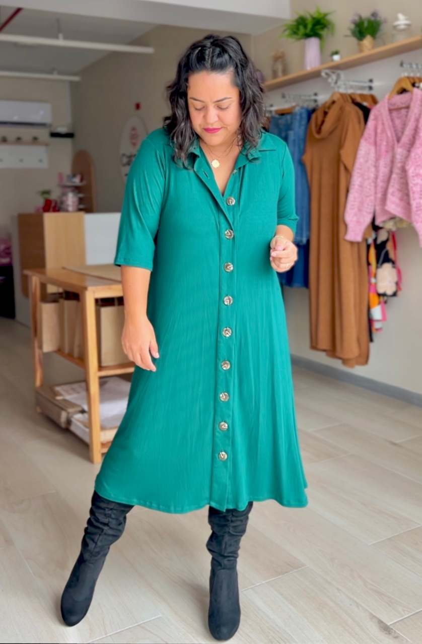 VESTIDO CAPA KARLA VERDE BOTELLA