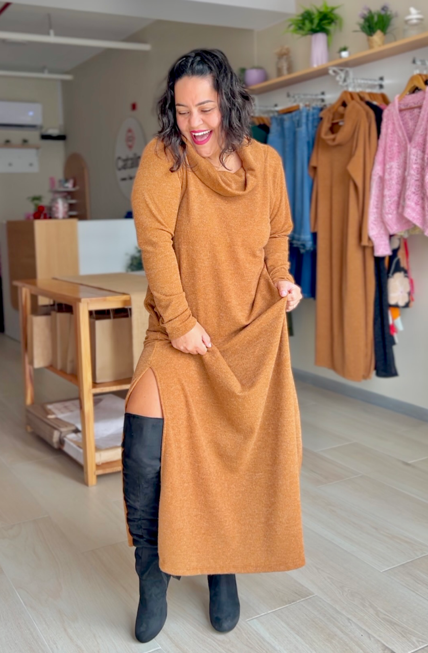 MAXI VESTIDO TALÍA CAMEL