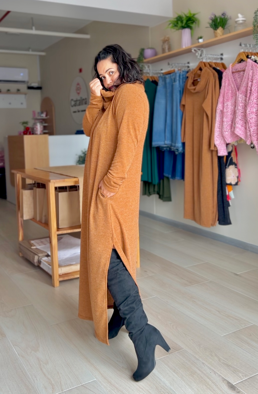 MAXI VESTIDO TALÍA CAMEL