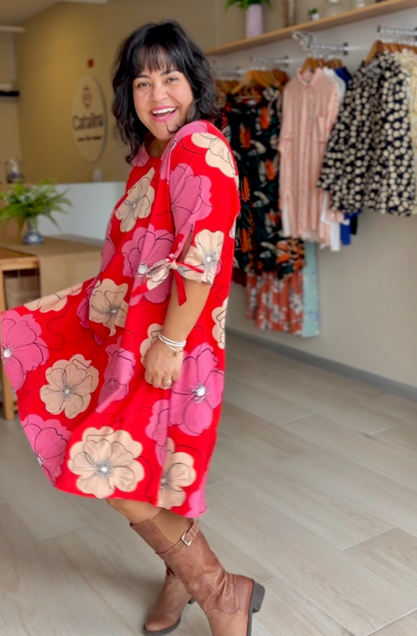 VESTIDO TANIA ROJO FLORES