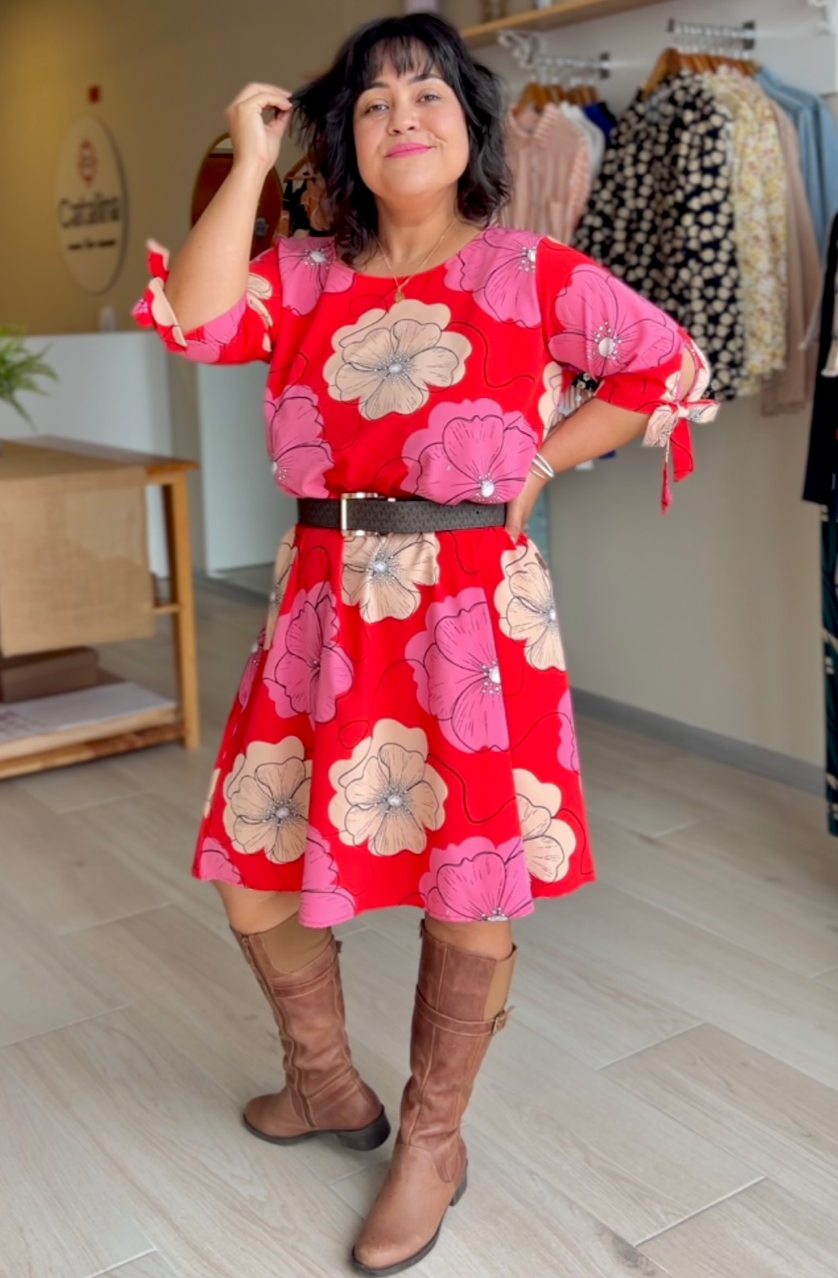 VESTIDO TANIA ROJO FLORES