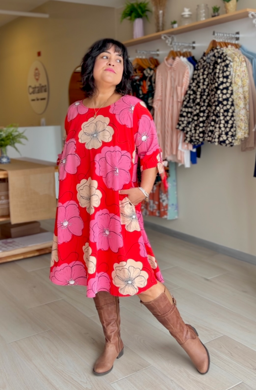 VESTIDO TANIA ROJO FLORES