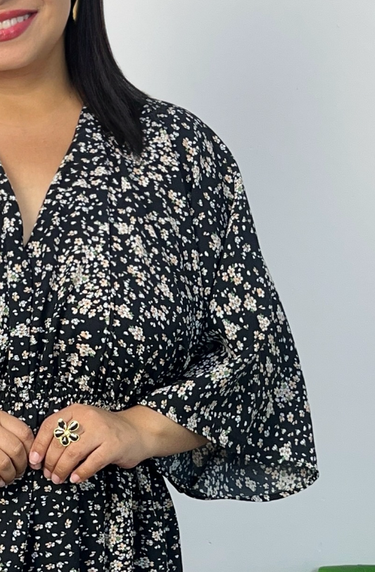 VESTIDO MAR - FLORES ROSADAS