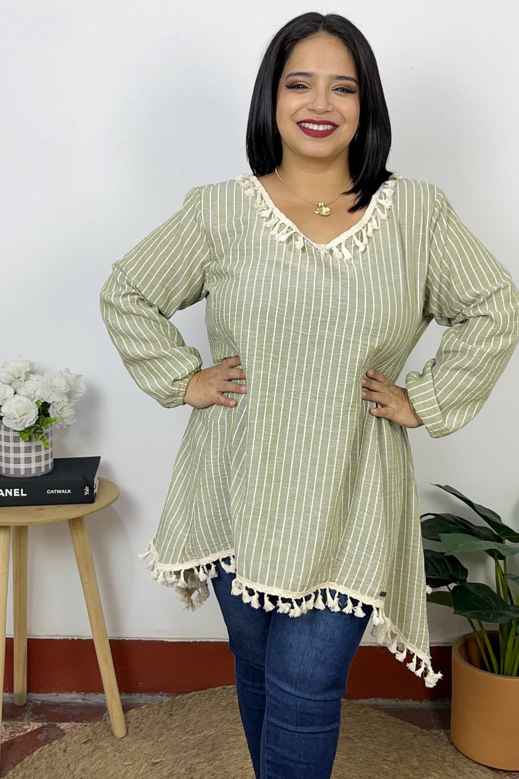 BLUSA SAMI - VERDE SALVIA RAYAS