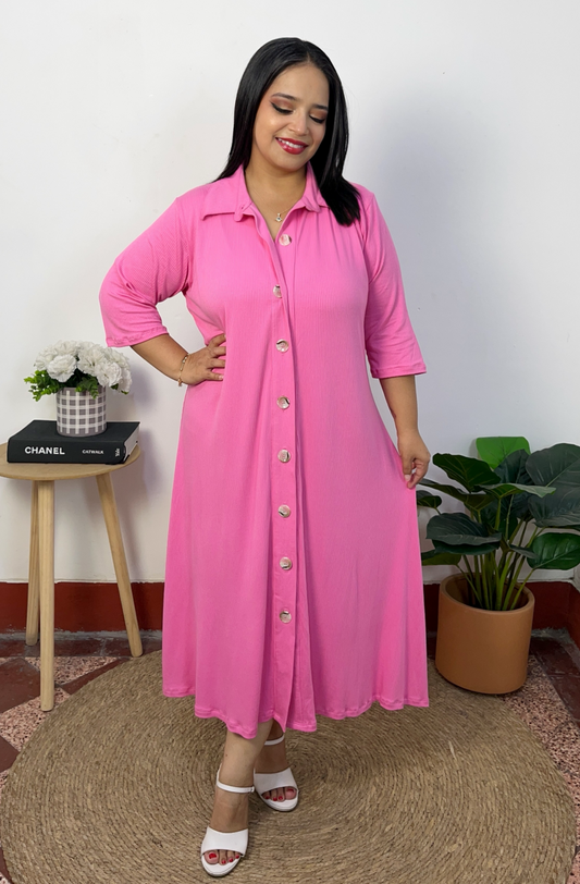 VESTIDO CAPA KARLA - ROSA CHICLE
