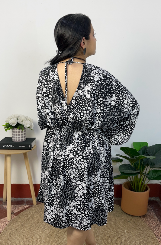 VESTIDO MAR - NEGRO FLORES